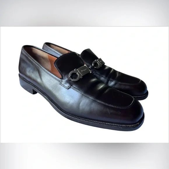 Salvatore Ferragamo Leather Moccasin Loafer Gancini Ornament Dress Shoes Size 10